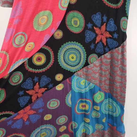 Pure Vida Small Knit Tie Back Dress Boho Peasant Patchwork Geometric V Neck - Picture 12 of 15